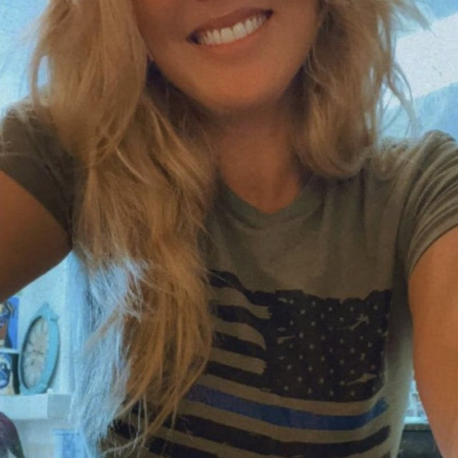 Thin Blue Line Flag - T-Shirt - Military Green T-Shirts Blue Life Apparel