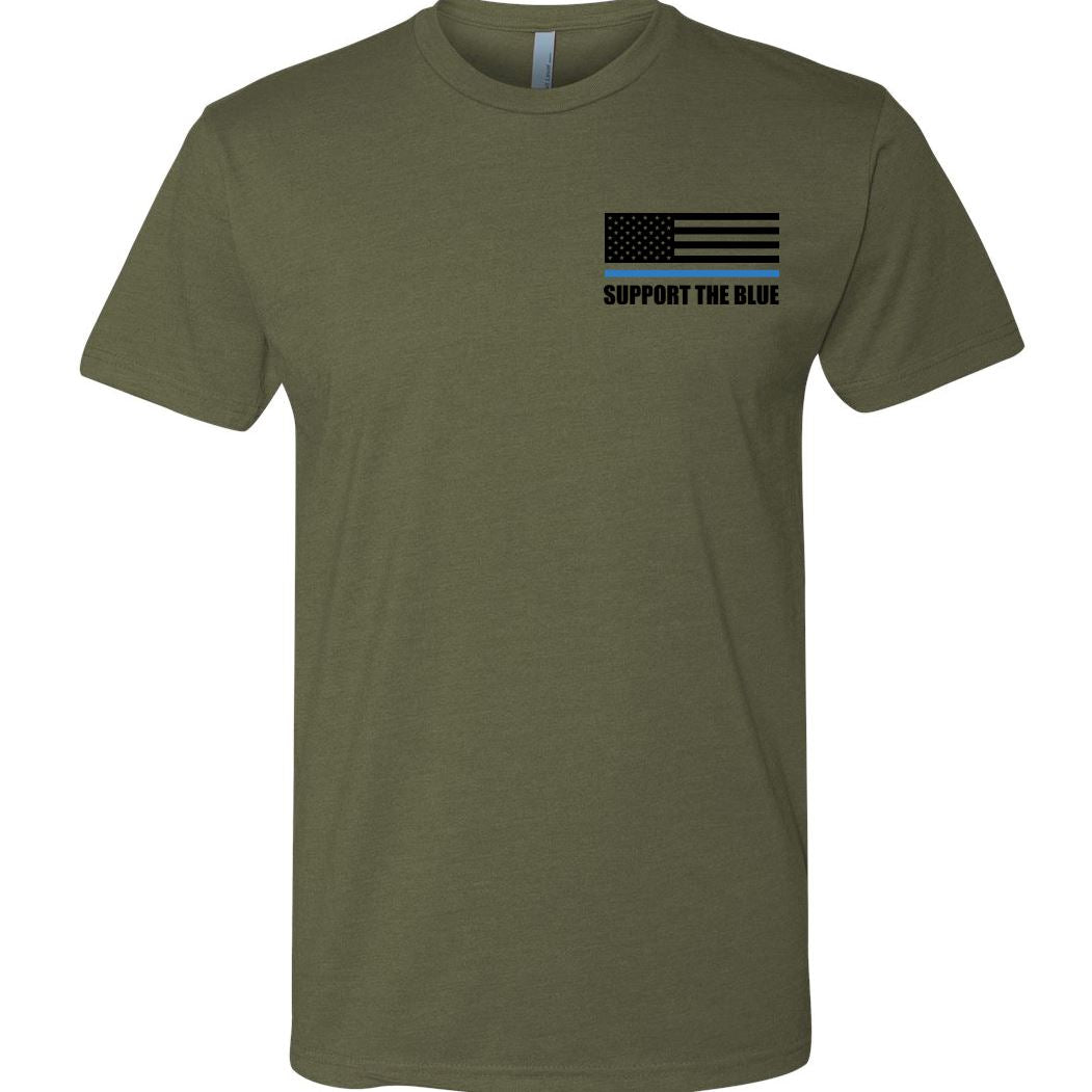 Thin Blue Line "Support The Blue" Flag - T-Shirt - Military Green T-Shirts Blue Life Apparel