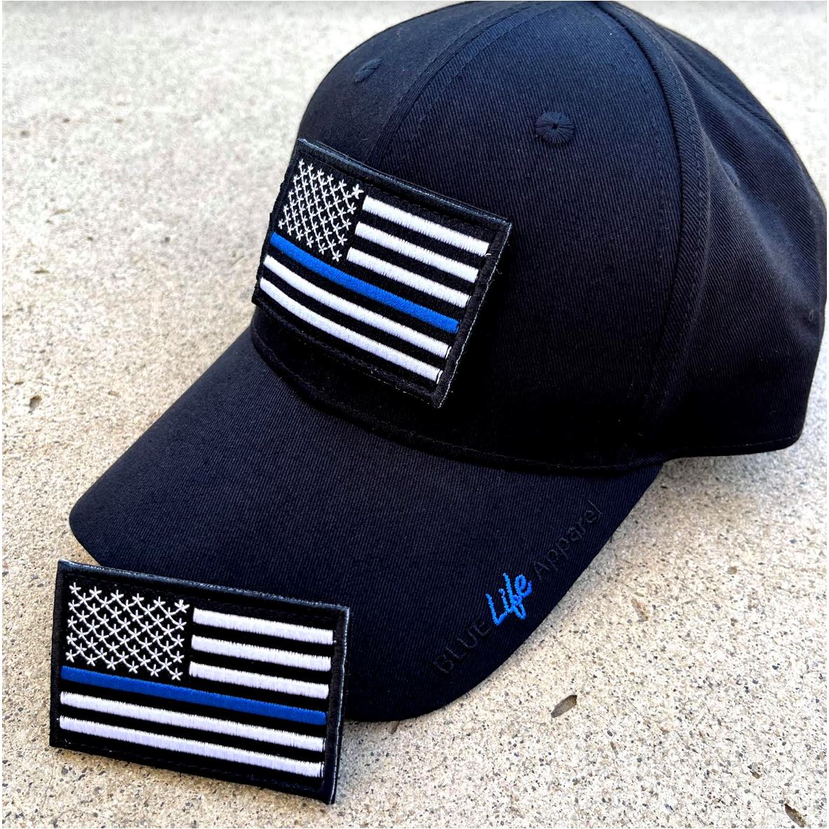 Black Operator's Hat with Thin Blue Line Patch Hats Blue Life Apparel Hat with Thin Blue Line Flag Patch 