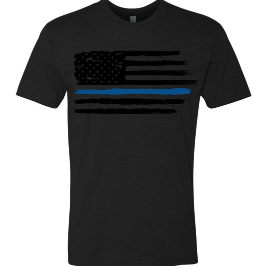 Thin Blue Line Flag - T-Shirt - Black T-Shirts Blue Life Apparel 