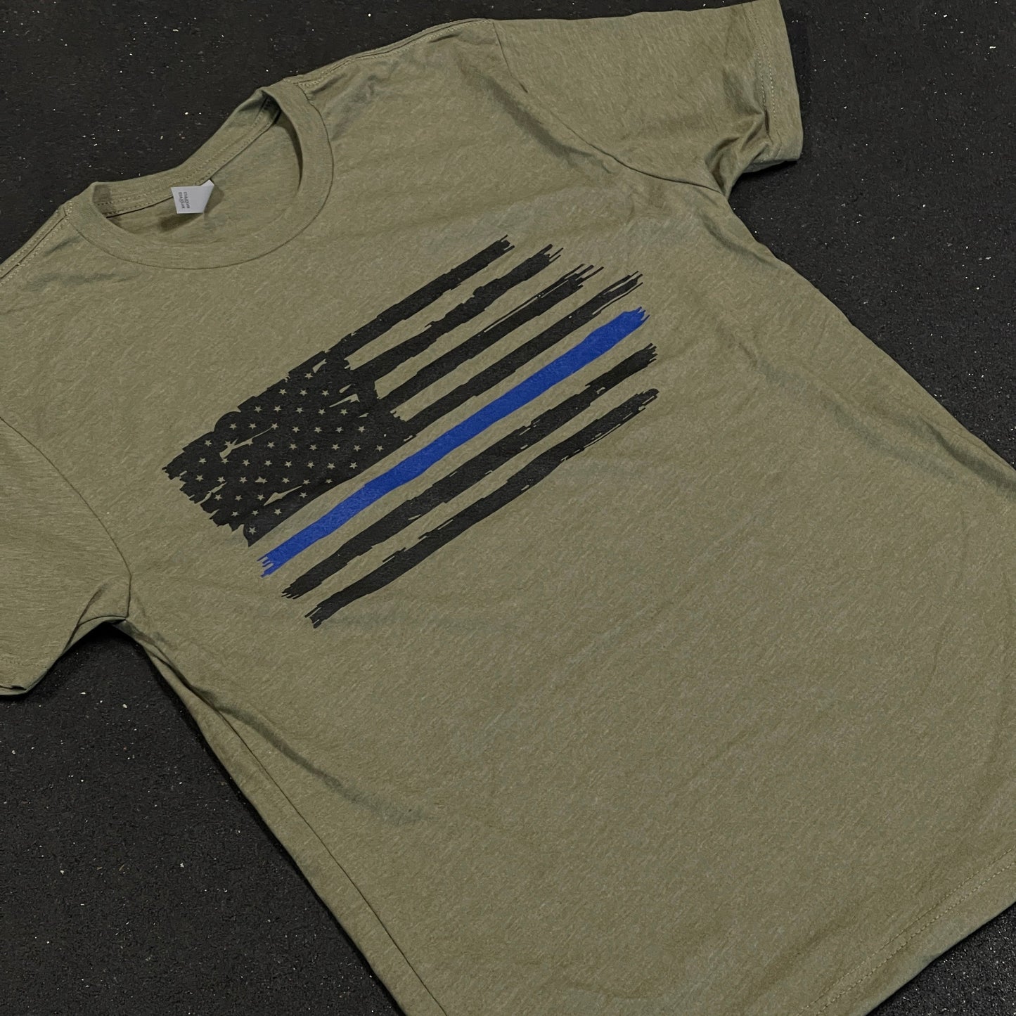 Thin Blue Line Flag - T-Shirt - Military Green T-Shirts Blue Life Apparel 