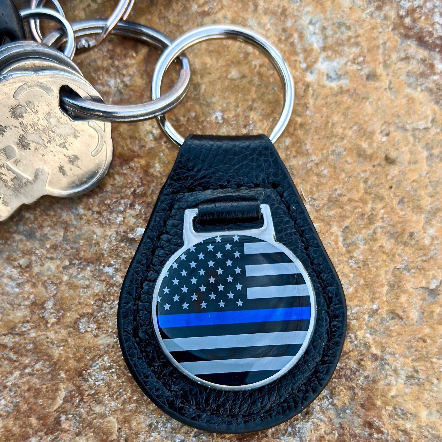 Thin Blue Line Leather Keychain More Blue Life Apparel 