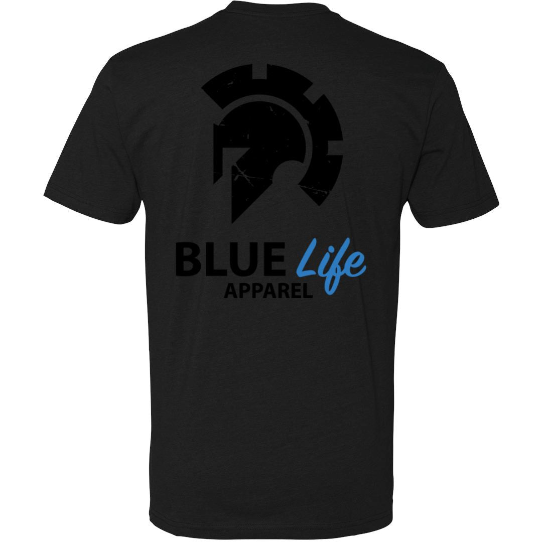 Thin Blue Line Spartan - T-Shirt - Black on Black T-Shirts Blue Life Apparel 