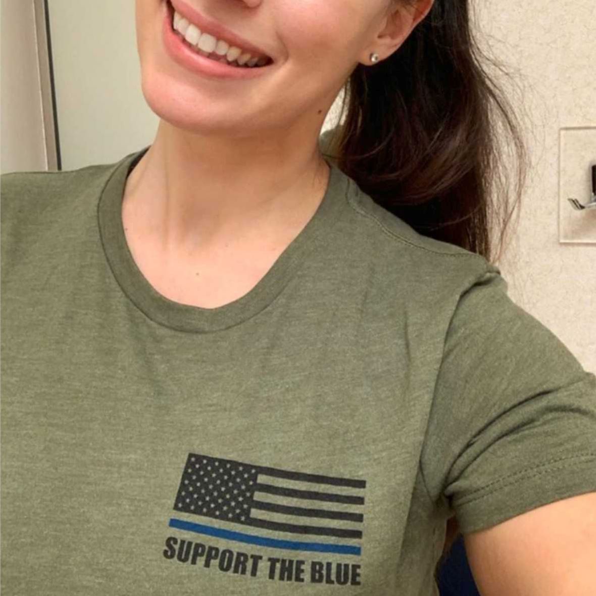 Thin Blue Line "Support The Blue" Flag - T-Shirt - Military Green T-Shirts Blue Life Apparel 