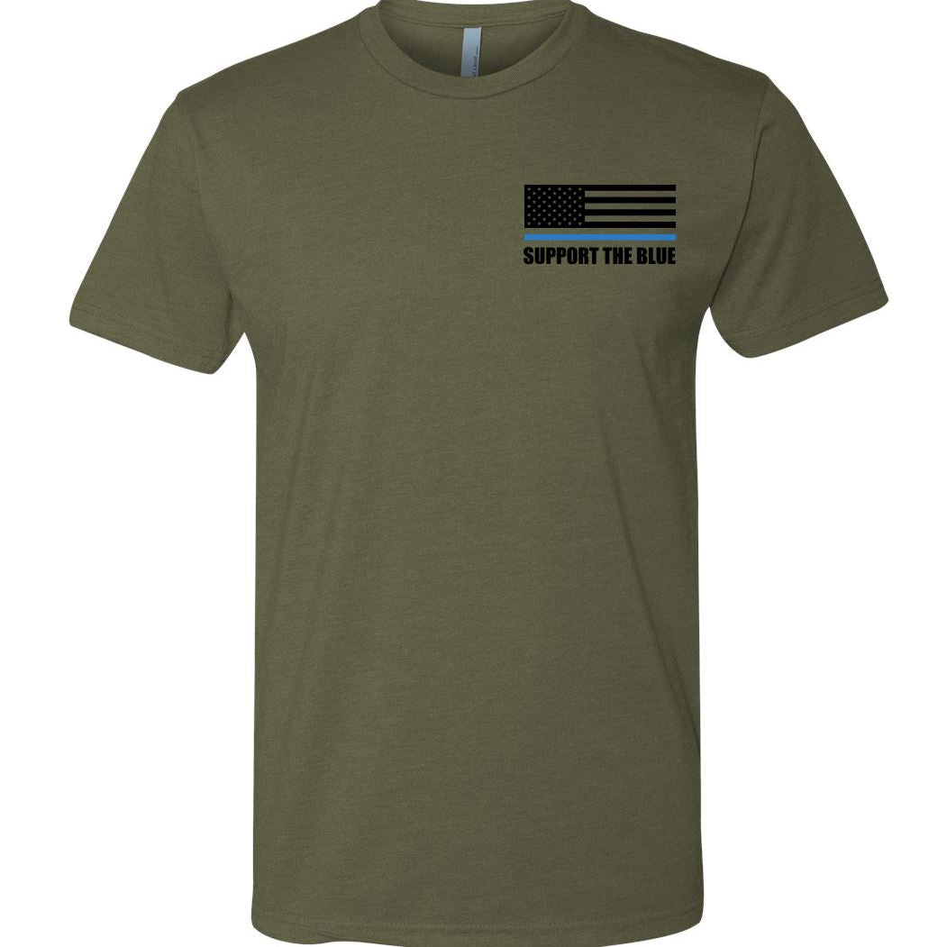 Thin Blue Line "Support The Blue" Flag - T-Shirt - Military Green T-Shirts Blue Life Apparel 