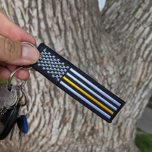 Thin Gold Line Embroider Flag Keychain - Dispatcher More Blue Life Apparel 