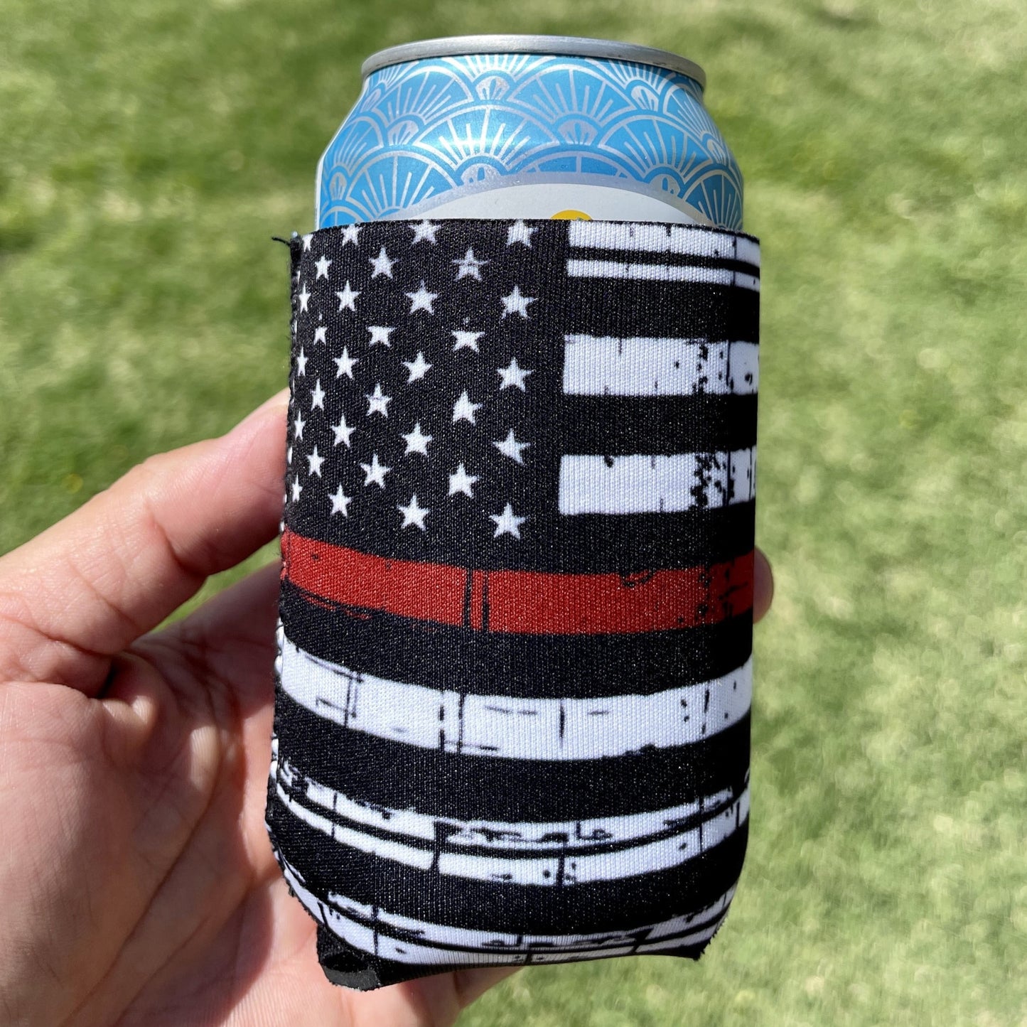 Thin Red Line Flag Koozie Can Cooler Sleeve More Blue Life Apparel 
