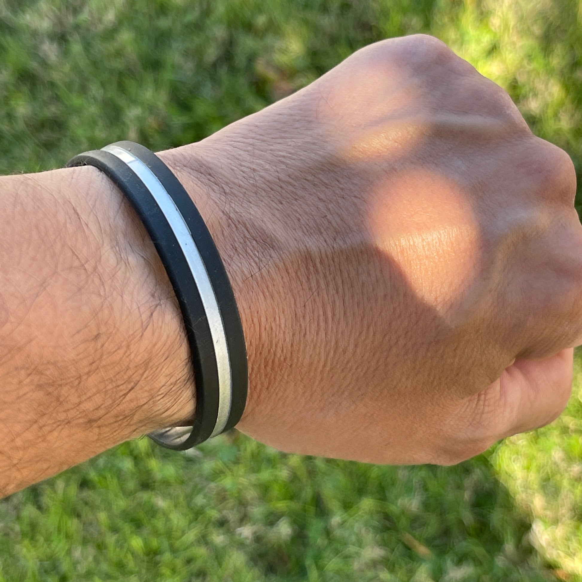 Thin Silver Line Silicone Wristband - Correctional Officer More Blue Life Apparel 