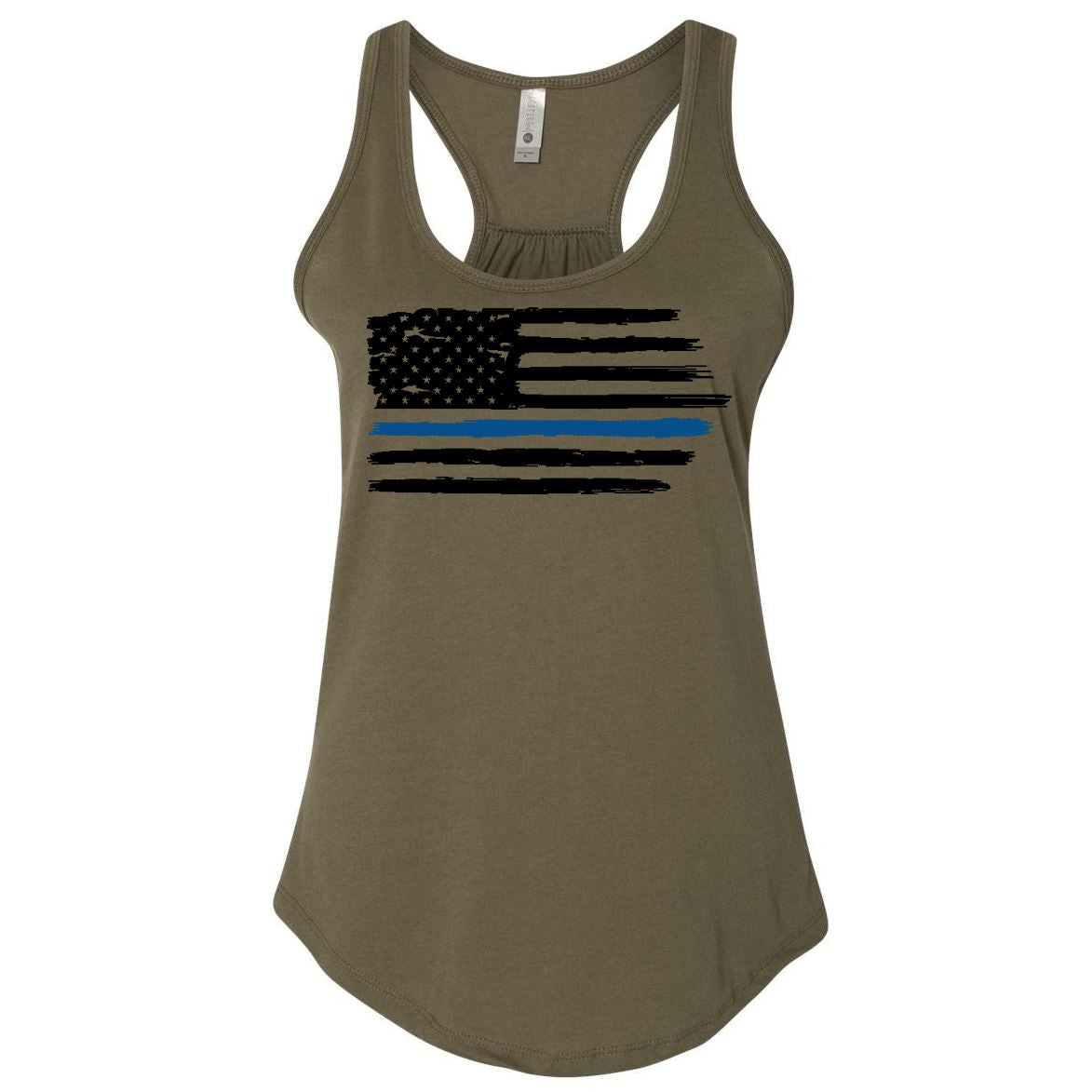 Women's Thin Blue Line Flag Tank - Military Green T-Shirts Blue Life Apparel 
